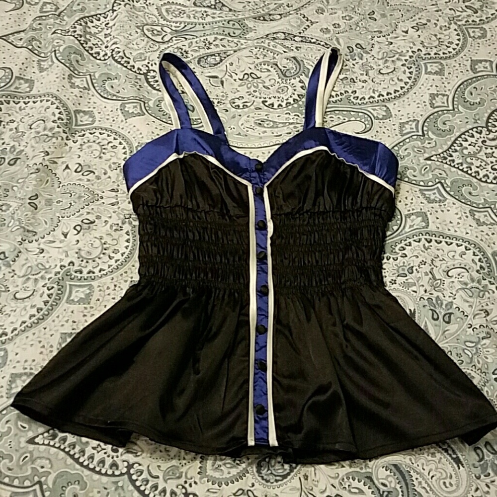 Sele Black and Blue Silky Peplum Juniors L